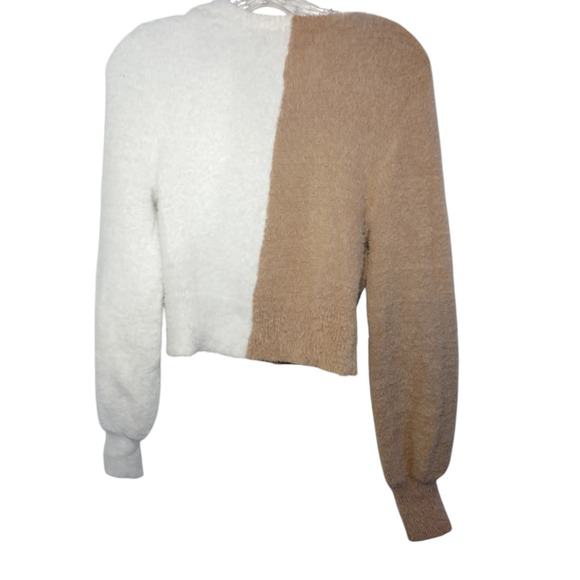 Almost Famous Womens Crisscross Sweater White Brown Large 100% Polyester - Picture 9 of 16